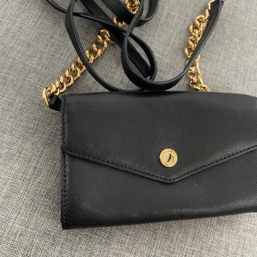 New Michael Michael Kors Black Saffiano Cross bag Pockets Gold Shoulder Strap - Picture 7 of 11